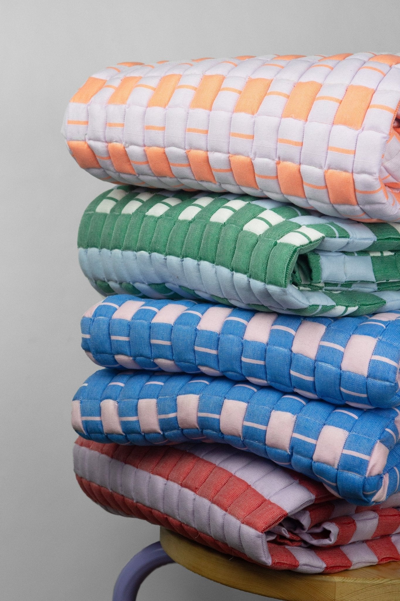 Backordered: Quilted Sujani Throw Blanket - Soft Blue, White and Green