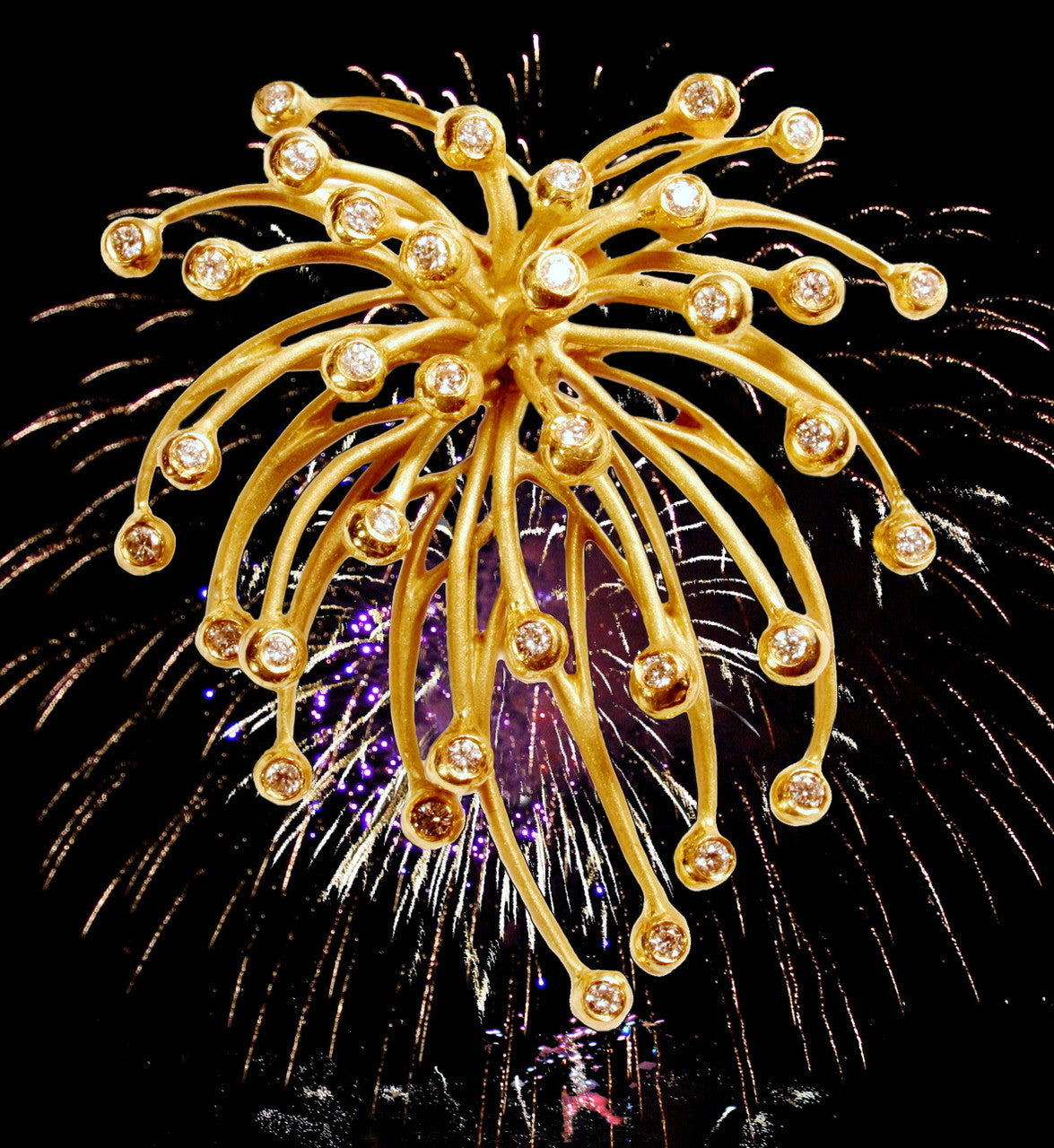 Superstar Necklace. Fireworks Pendant-Diamonds in 18K Gold: Life is a Celebration!-3