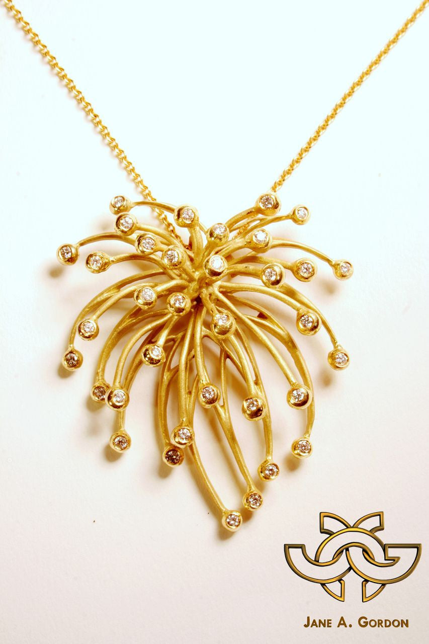 Superstar Necklace. Fireworks Pendant-Diamonds in 18K Gold: Life is a Celebration!-2