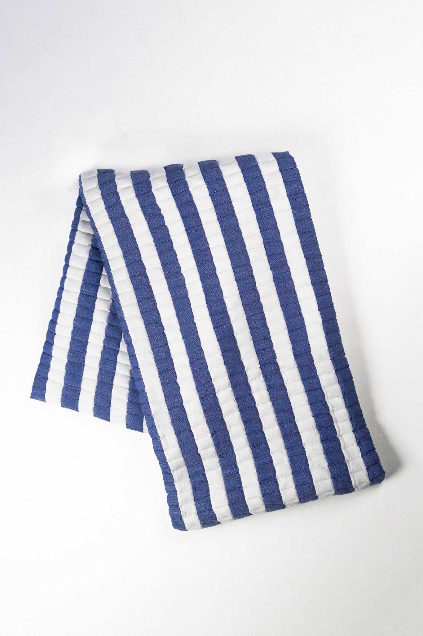 Quilted Sujani Throw Blanket - Blue and White Striped