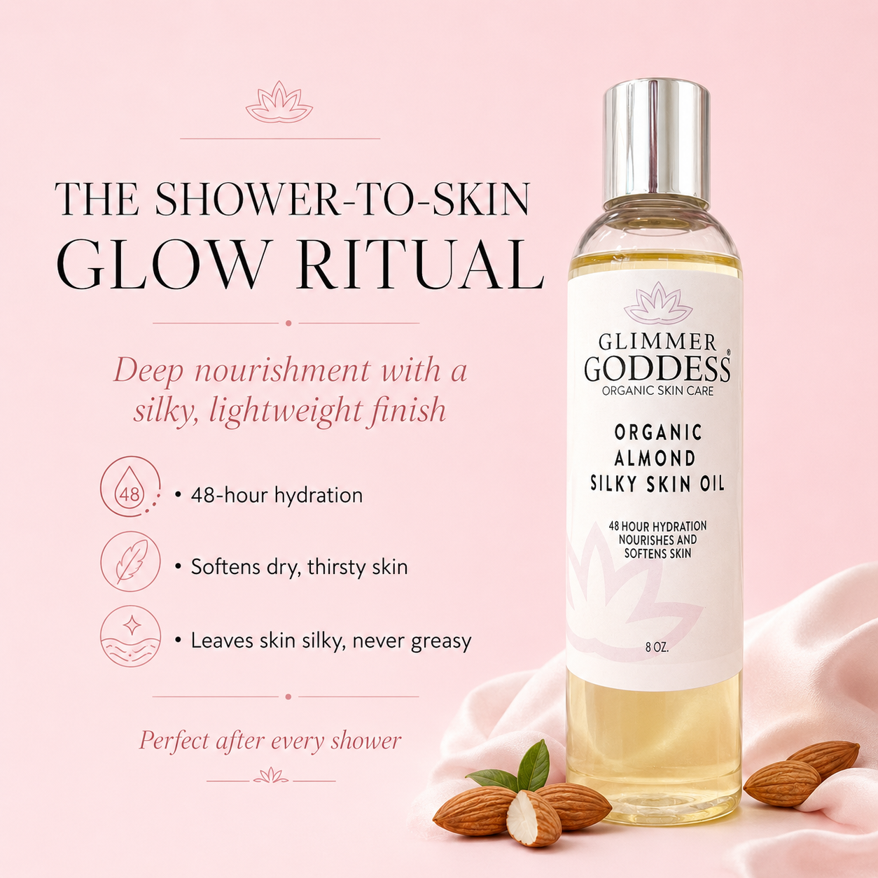 Organic Sweet Almond Silky Skin Oil – 48 Hour Hydration