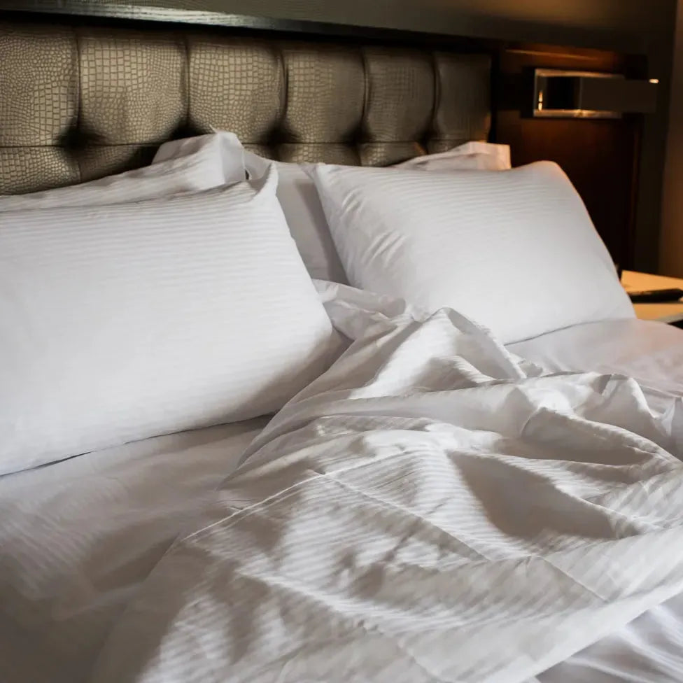 T-250 White Blended 10 MM Satin Stripe Bed Sheets-6