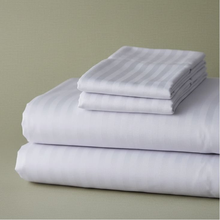 T-250 White Blended 10 MM Satin Stripe Bed Sheets-3
