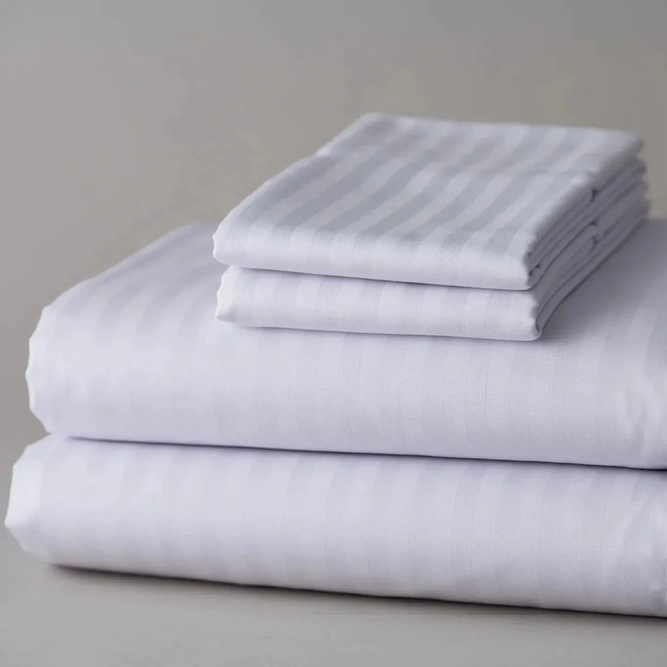T-250 White Blended 10 MM Satin Stripe Bed Sheets-7