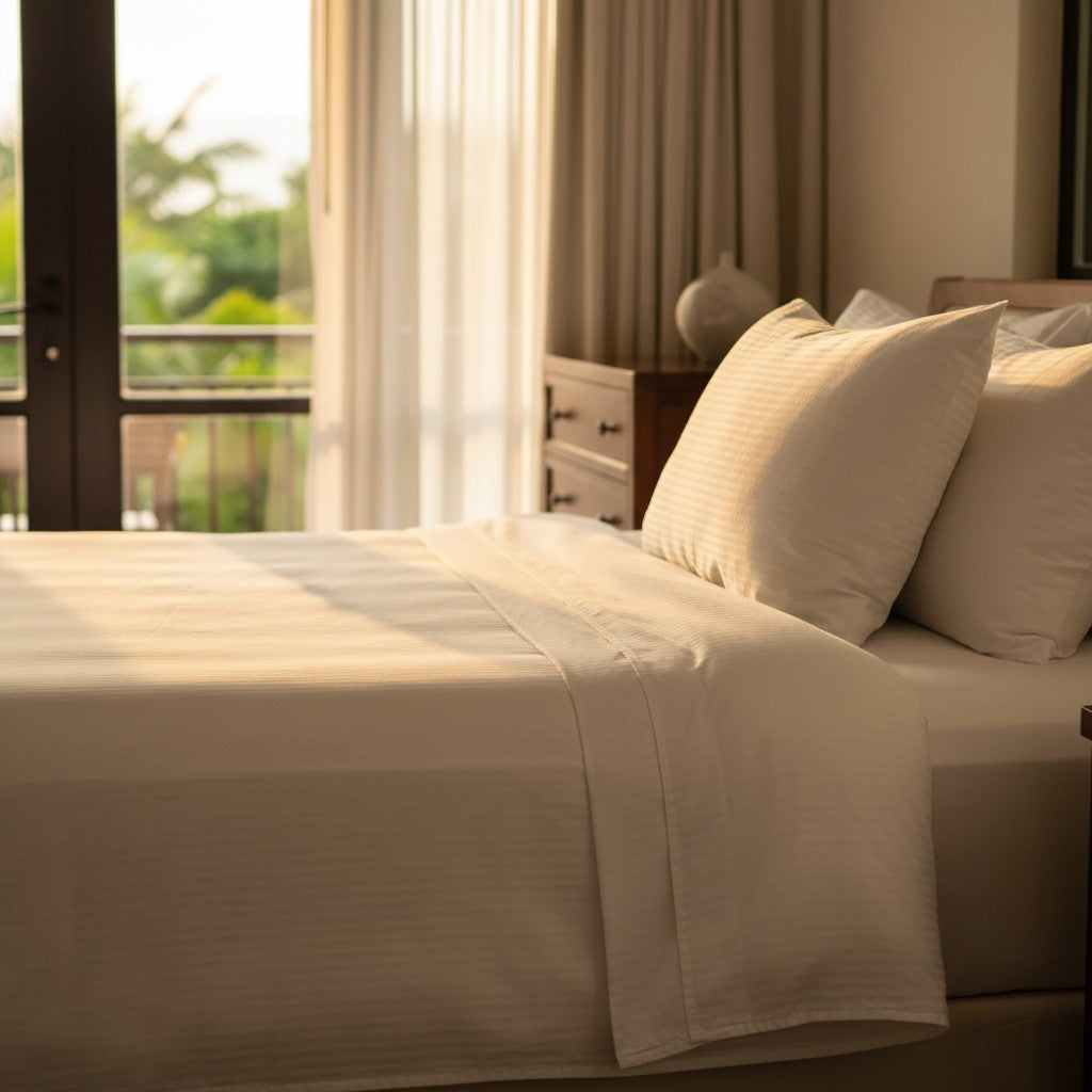 T-310 White Blended 6MM Satin Stripe Bed Sheets-3