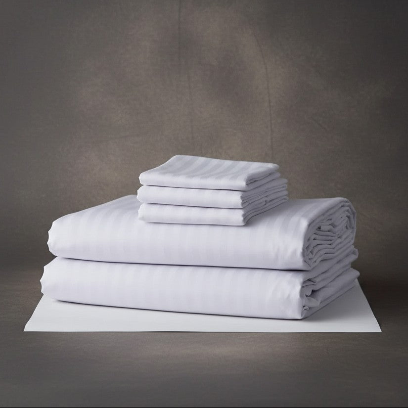 T-310 White Blended 6MM Satin Stripe Bed Sheets-4