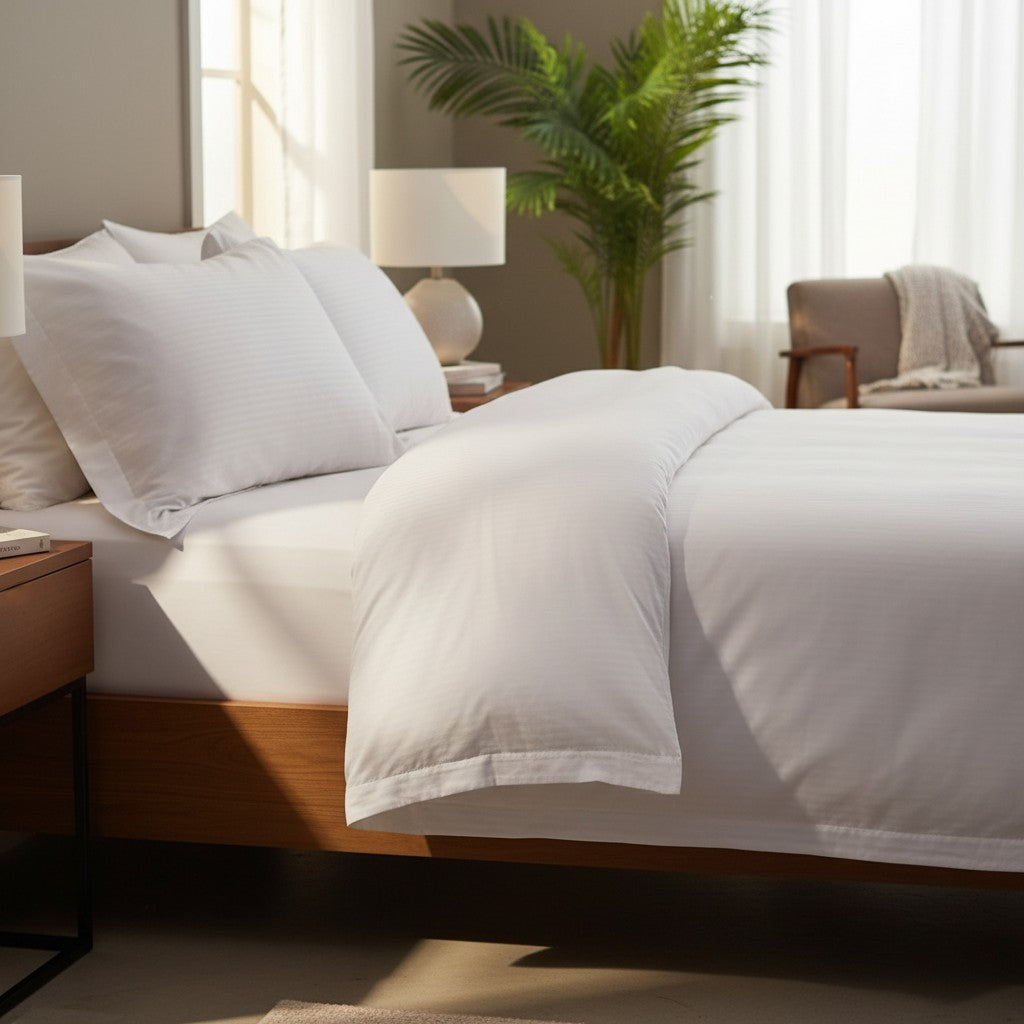 T-310 White Blended 6MM Satin Stripe Bed Sheets-5