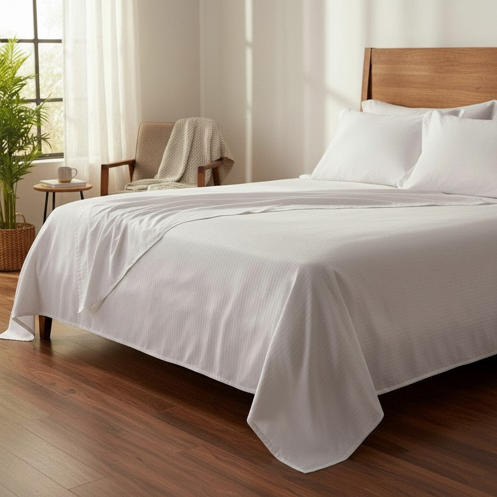 T-310 White Blended 6MM Satin Stripe Bed Sheets-2