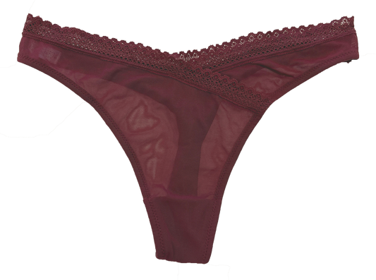 V-Front Mesh Thong with Lace, XS-2X
