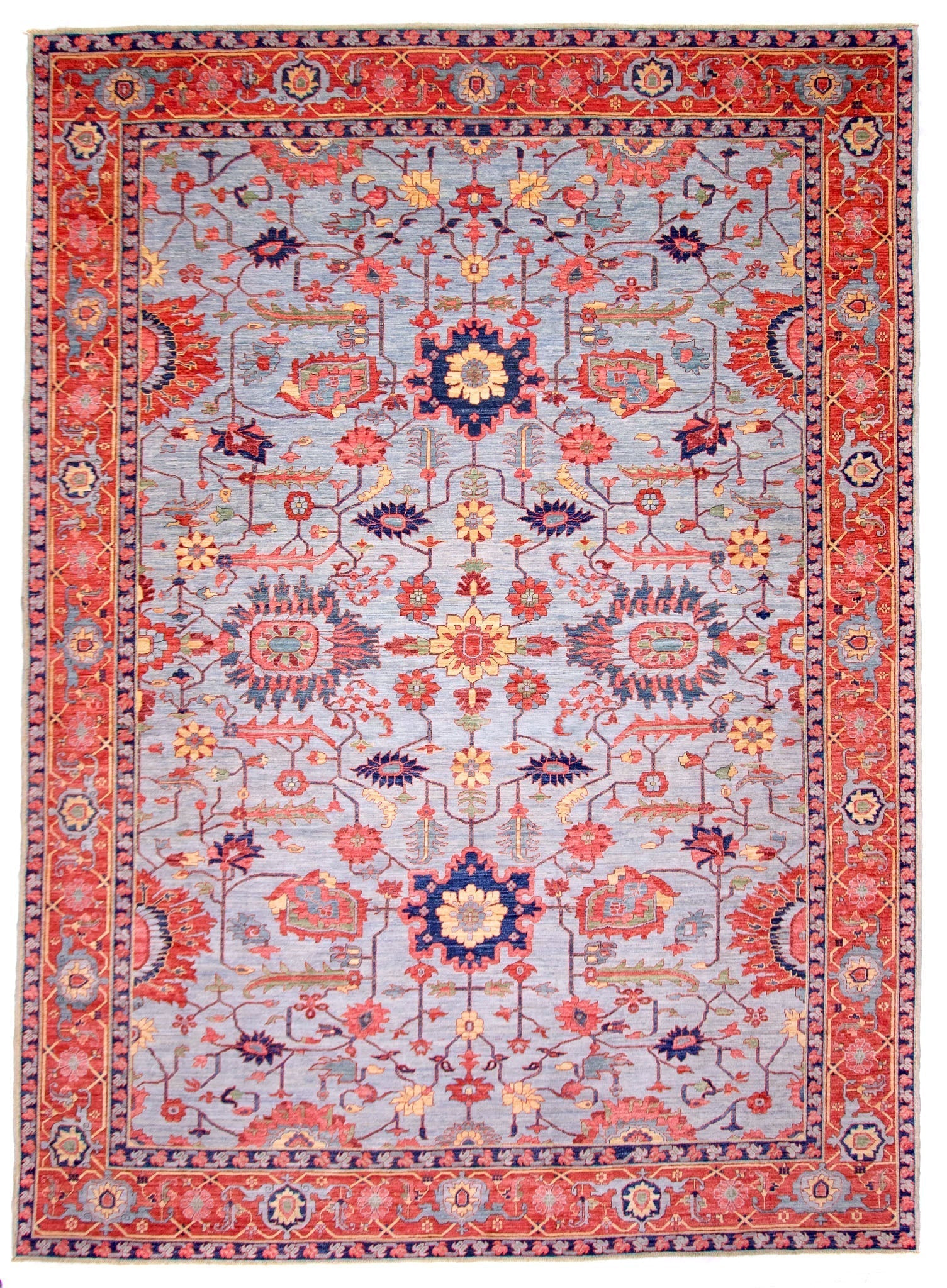 Afgahn Heriz (10'02"x14'00") lt.blue/red-0