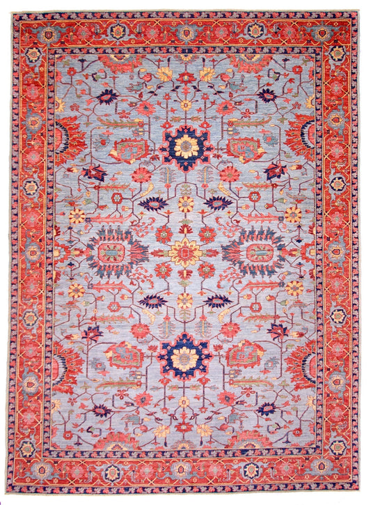 Afgahn Heriz (10'02"x14'00") lt.blue/red-0
