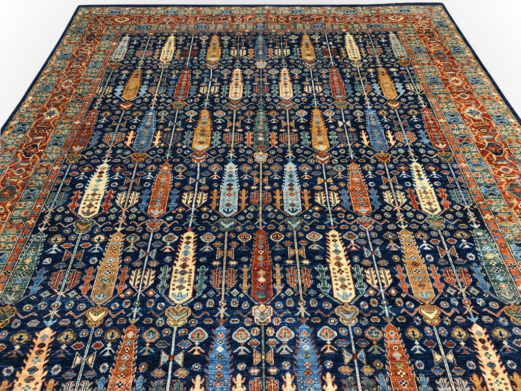 Afghan-Made Serapi (10'00"x13'10") navy/rust-4