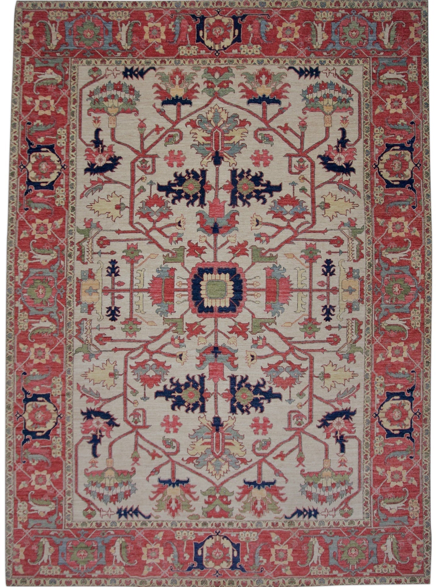 Afghan Heriz (10'03"x14'00") ivory/red-0