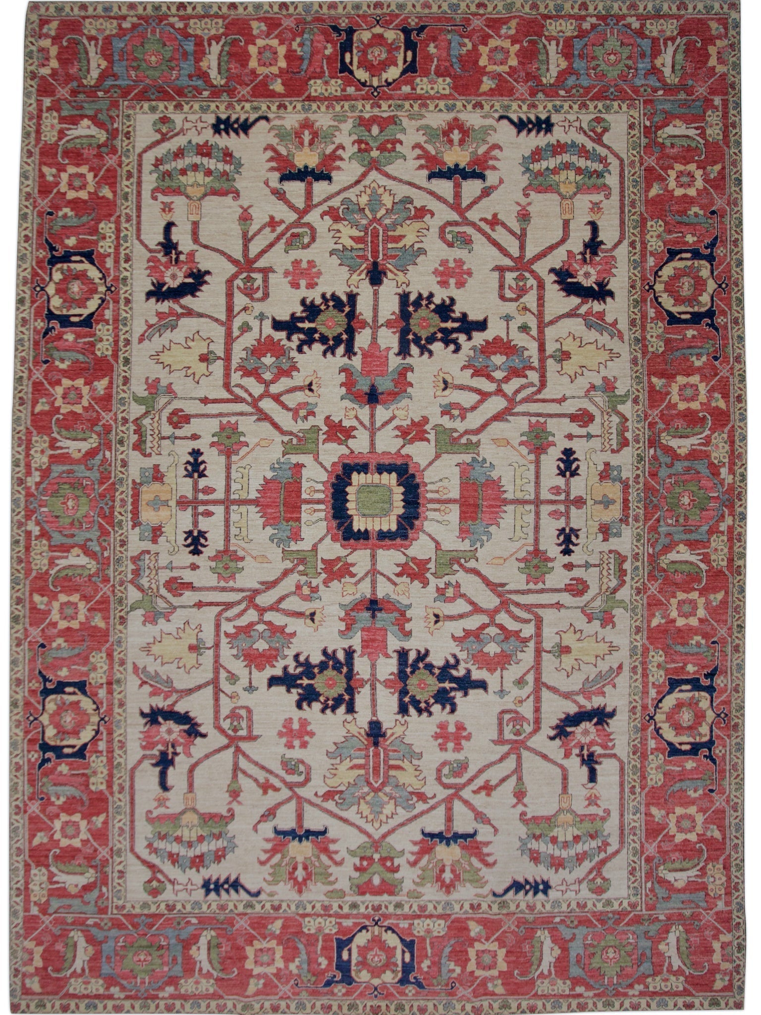Afghan Heriz (10'03"x14'00") ivory/red-0