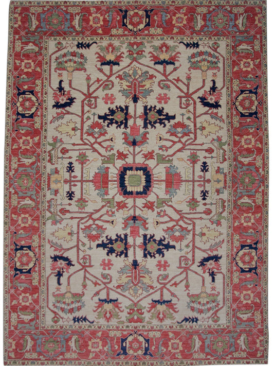 Afghan Heriz (10'03"x14'00") ivory/red-0