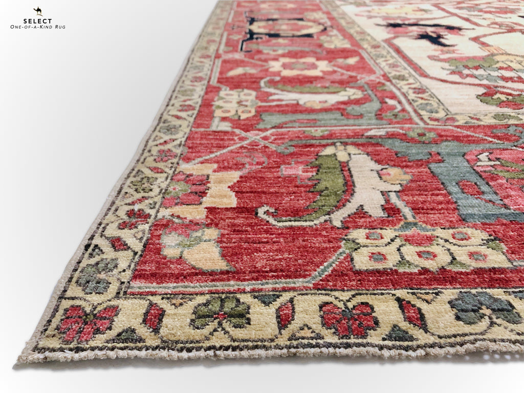 Afghan Heriz (10'03"x14'00") ivory/red-2