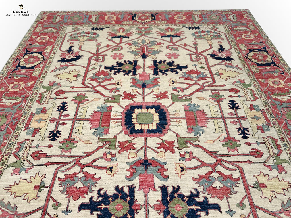 Afghan Heriz (10'03"x14'00") ivory/red-4