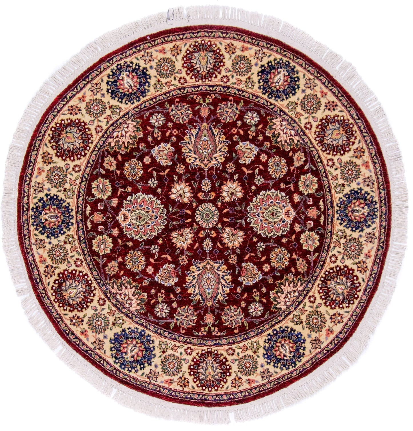 Indo-Persian dkred/ivory 4' Round-0