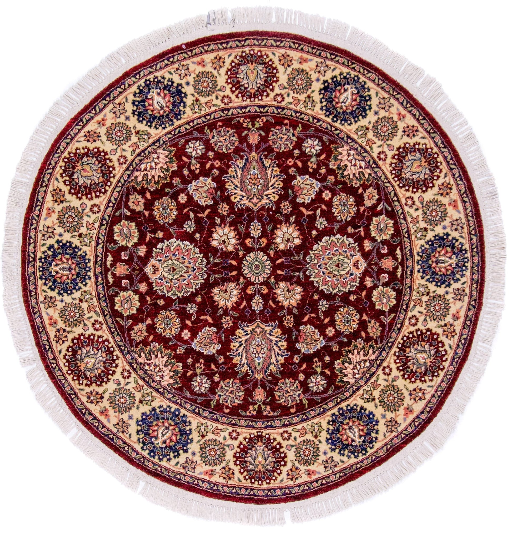 Indo-Persian dkred/ivory 4' Round-0