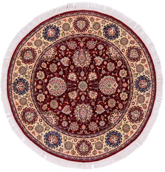 Indo-Persian dkred/ivory 4' Round-0