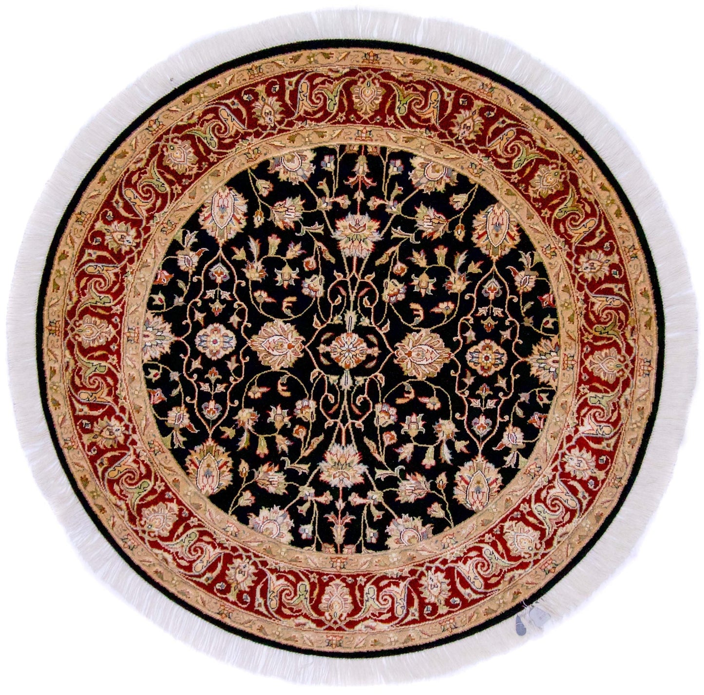 Indo-Persian Wool & Silk blk/dkred 4' round-0