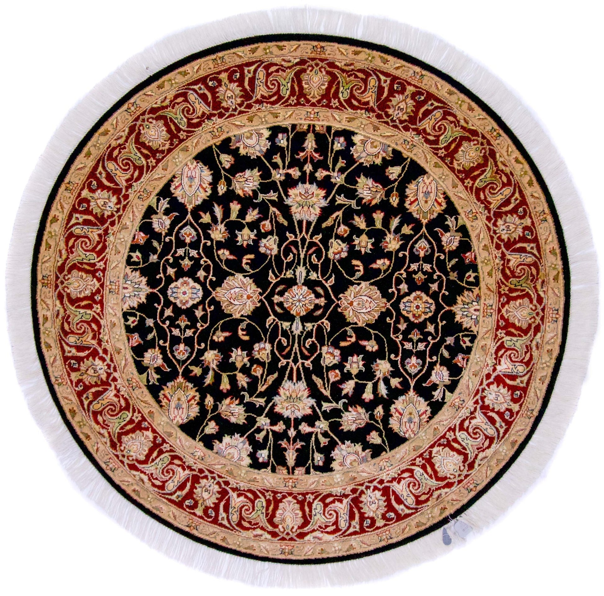 Indo-Persian Wool & Silk blk/dkred 4' round-0