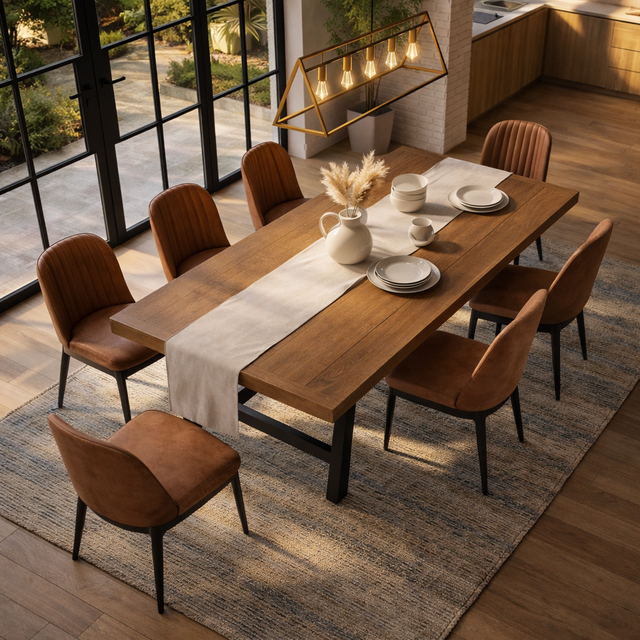 59–78 Inch Extendable Dining Table Set with 6 Upholstered Chairs Brown-2
