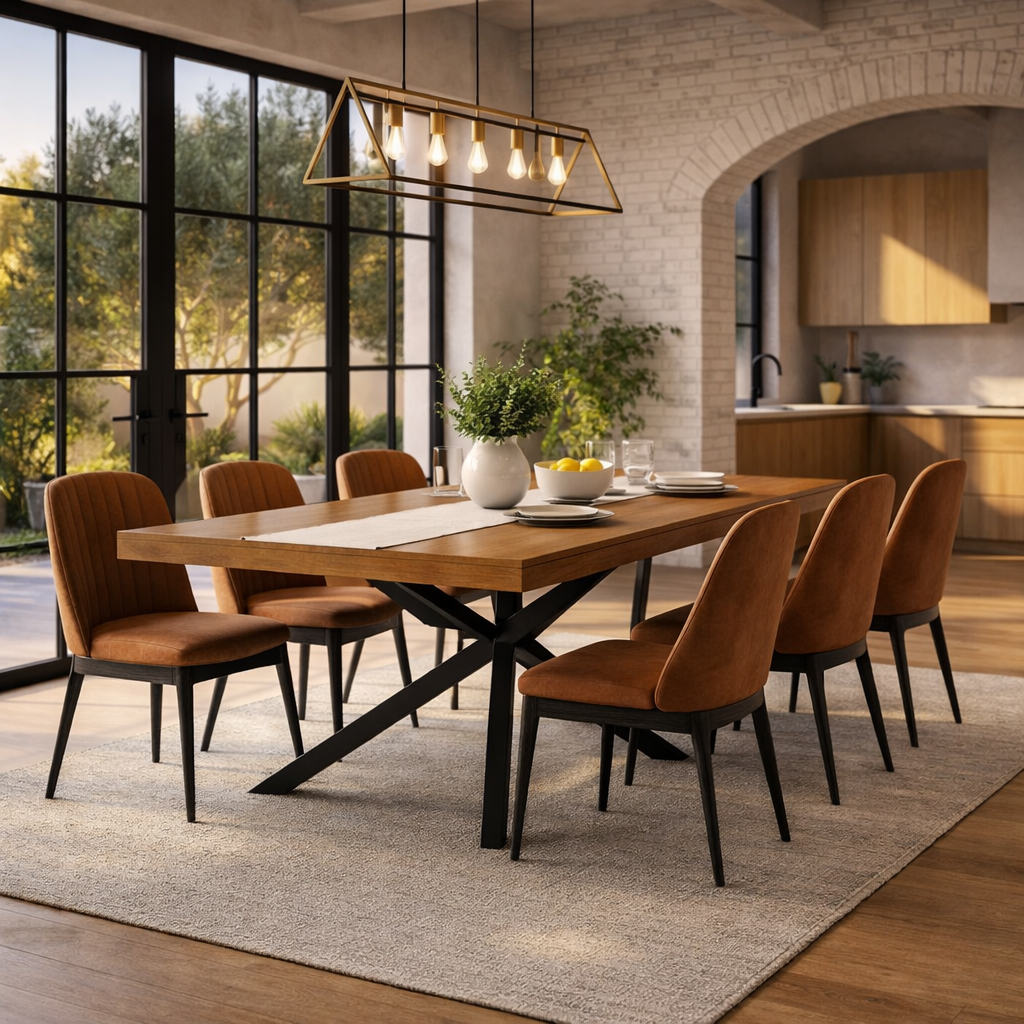 59–78 Inch Extendable Dining Table Set with 6 Upholstered Chairs Brown-0