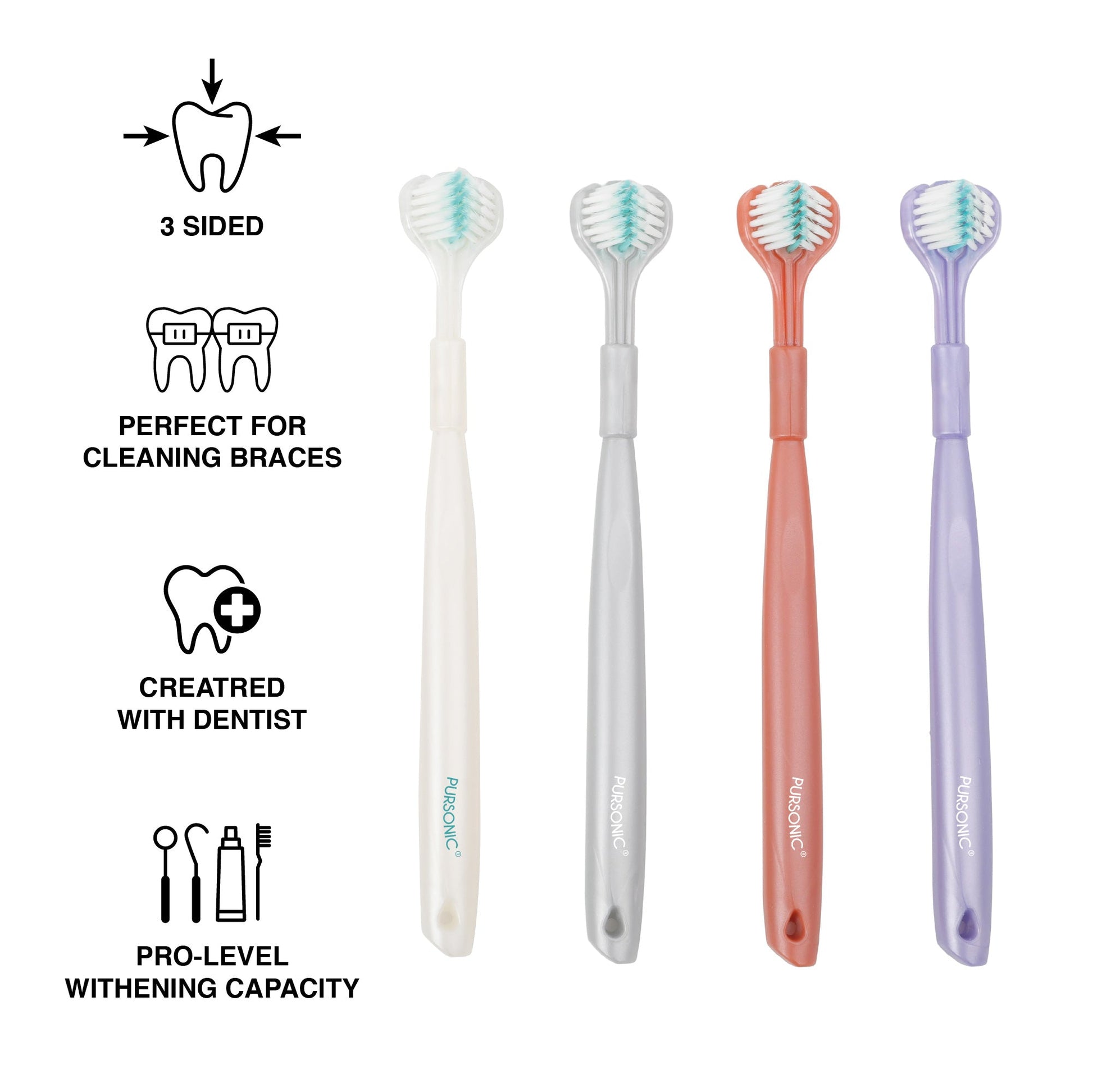 Pursonic 3D Advanced Tech 360° Full Coverage Toothbrush Set (4-Pack)-1