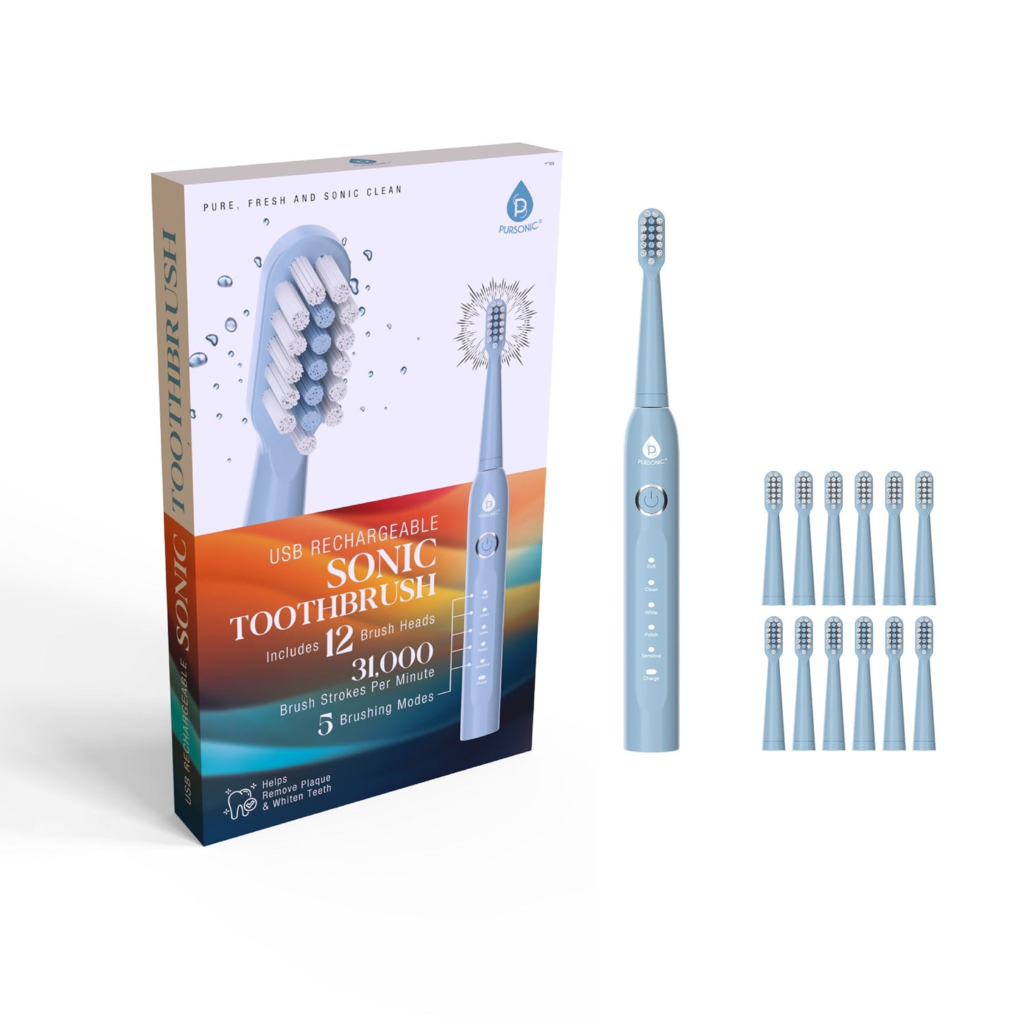 USB Rechargeable Electric Toothbrush with 12 Brush Heads-4