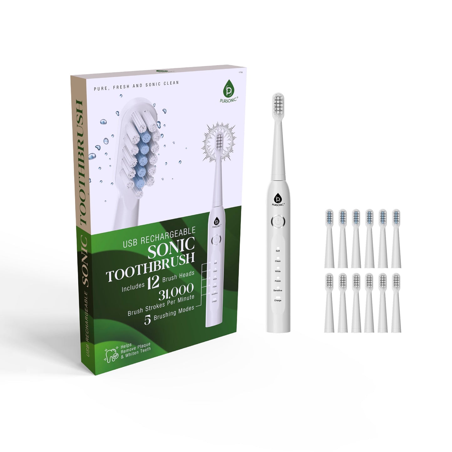 USB Rechargeable Electric Toothbrush with 12 Brush Heads-5