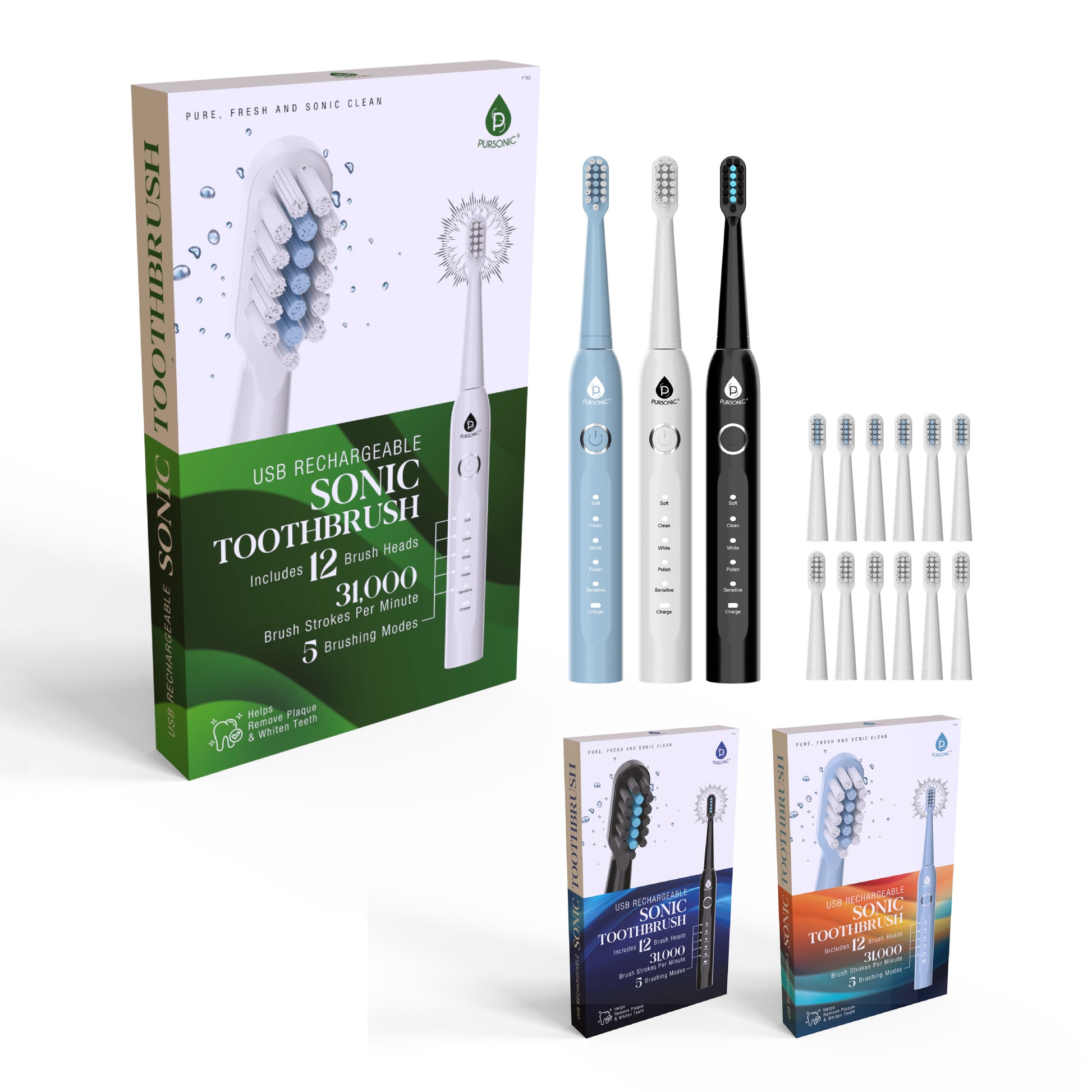 USB Rechargeable Electric Toothbrush with 12 Brush Heads-0