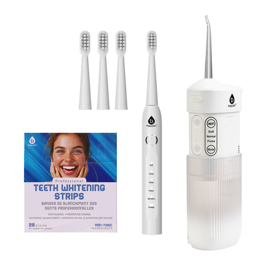 Pursonic PowerSmile Bundle – USB Rechargeable Sonic Toothbrush, Collapsible Water Flosser & Professional Teeth Whitening Strips for a Complete Oral Care System-0