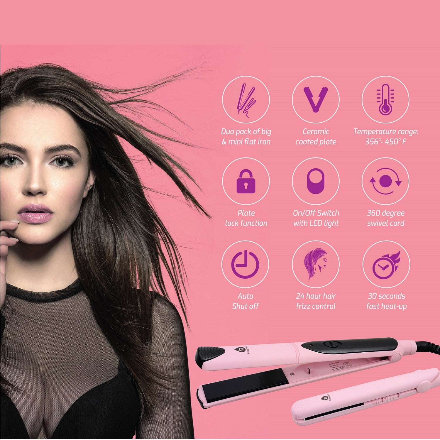 Professional Hair Styling Trio: Triple Barrel Curler, One-Step Volumizer & Flat Iron Duo Pack-2