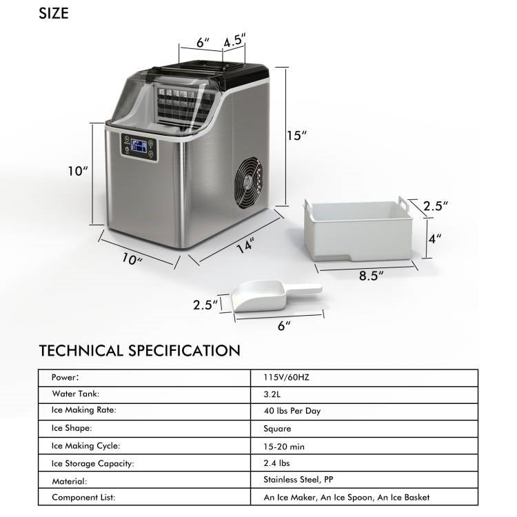 Countertop Home Electric Ice Machine with Scoop - Water Bottle Not Included-4