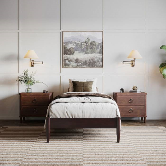 Twin Size Solid Hardwood Victorian Style Espresso Platform Bed-2