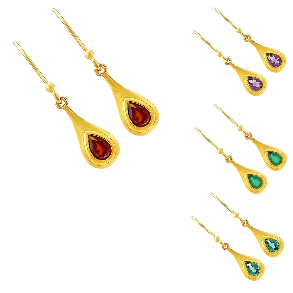 Elegant Handcrafted Teardrop Gemstone Earrings 18K Gold Plated TGE1022 EM-1278-1
