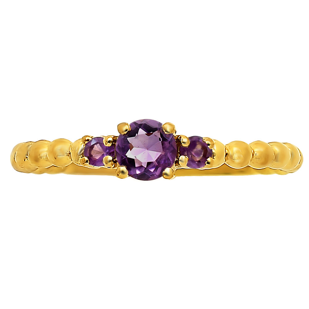 18K Gold Plated Colorful Three Stone Ring – Minimal Beaded Style TGR1041 RM-1047