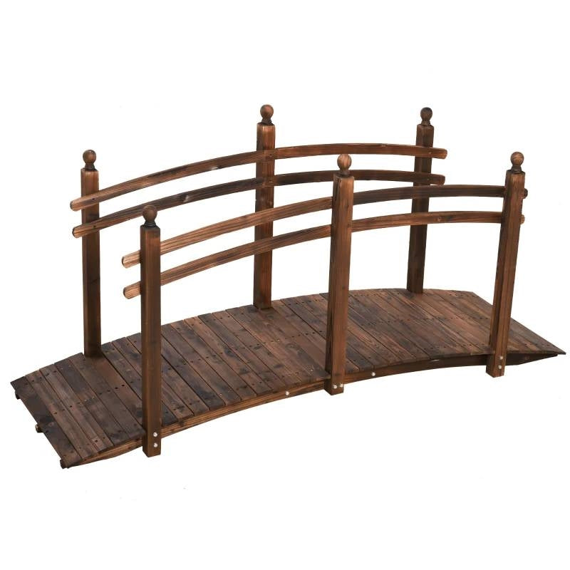 7.5 Ft Wooden Garden Bridge with Hand Rails in Carbonized Wood Finish-0