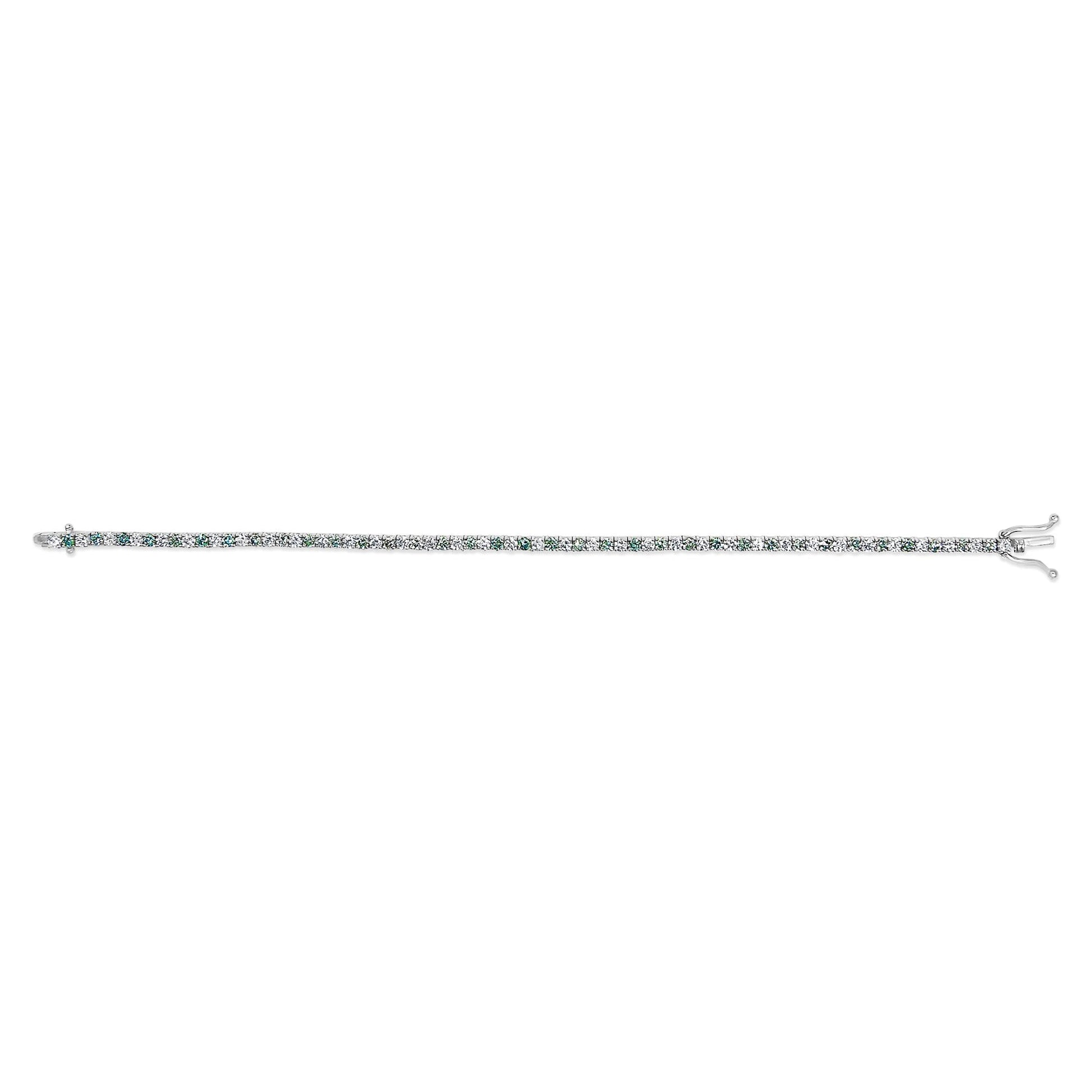 14K White Gold 4.0 Cttw Alternating White and Blue Lab Grown Diamond Tennis Bracelet - 7" inches-3