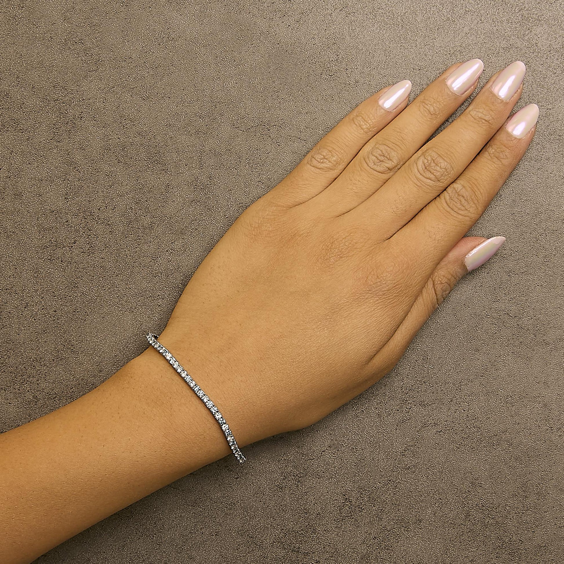14K White Gold 4.0 Cttw Alternating White and Blue Lab Grown Diamond Tennis Bracelet - 7" inches-2