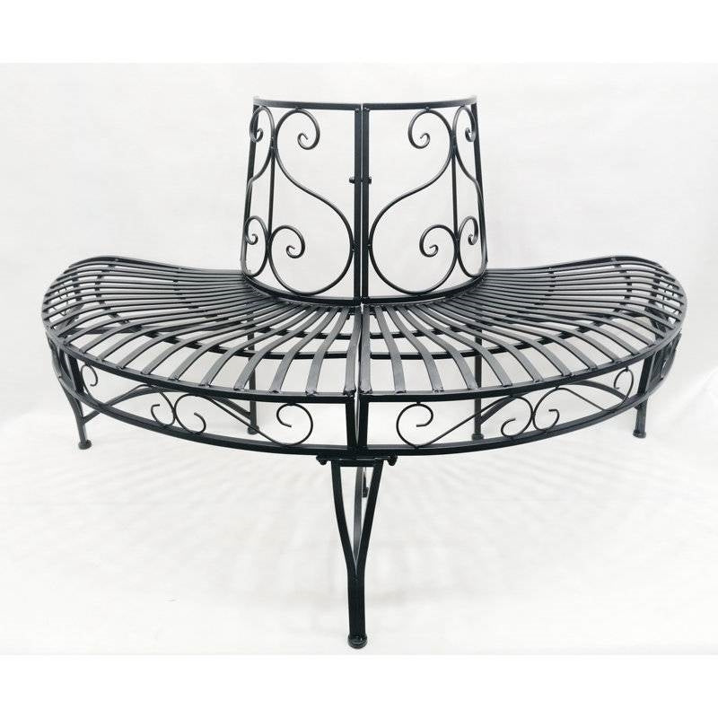 Half-Circle Outdoor Black Powder Coated Aluminum Tree Bench-1