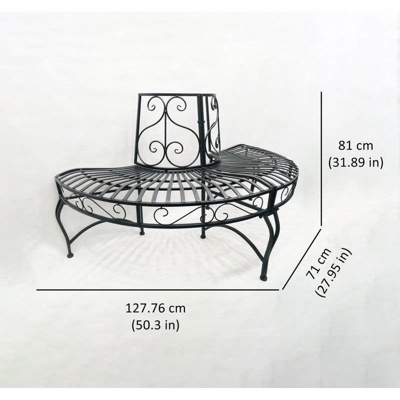 Half-Circle Outdoor Black Powder Coated Aluminum Tree Bench-4
