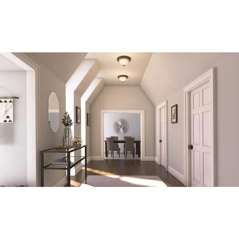 Round 11-inch Bronze Finish Ceiling Light with Frosted Glass Shade - Flush Mount-2