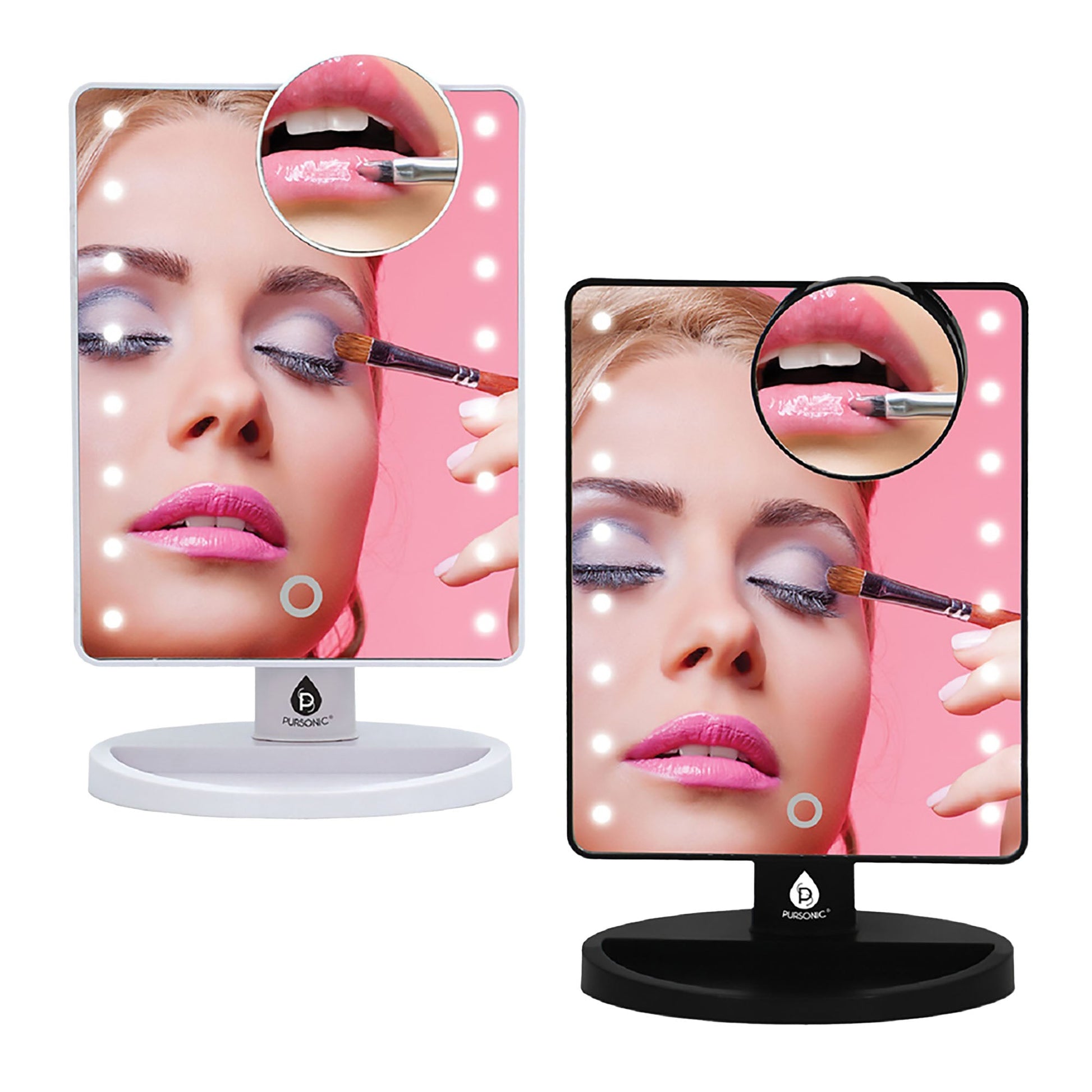 Him’s and Her’s Pursonic LED Lighted Vanity Makeup Mirror Bundle – Black & White Set with 5X Magnifying Mini Mirrors-0