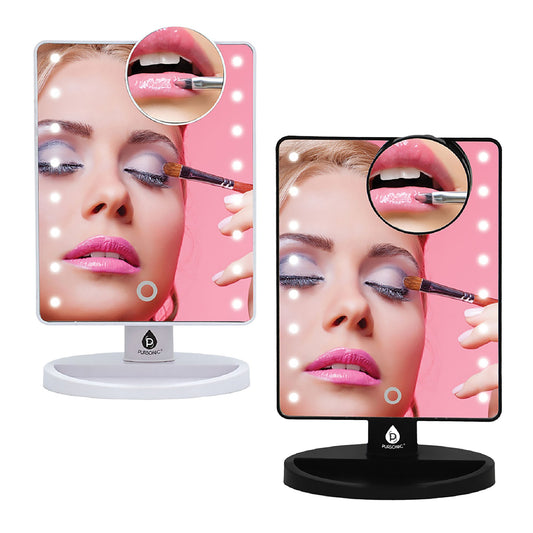 Him’s and Her’s Pursonic LED Lighted Vanity Makeup Mirror Bundle – Black & White Set with 5X Magnifying Mini Mirrors-0