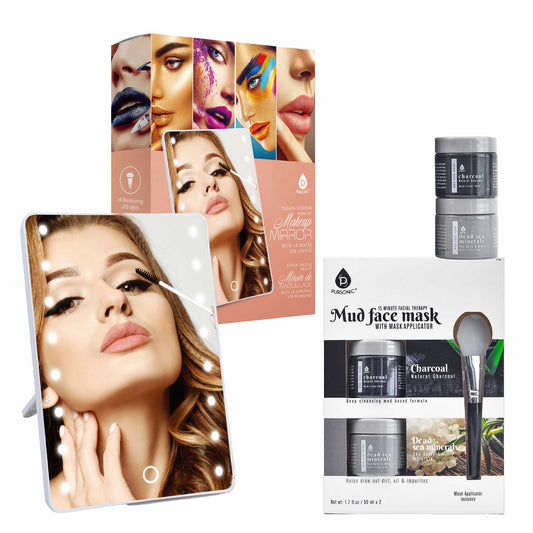 Pursonic Touchscreen LED Vanity Mirror and Luxurious Gel & Mud Face Mask Set-0