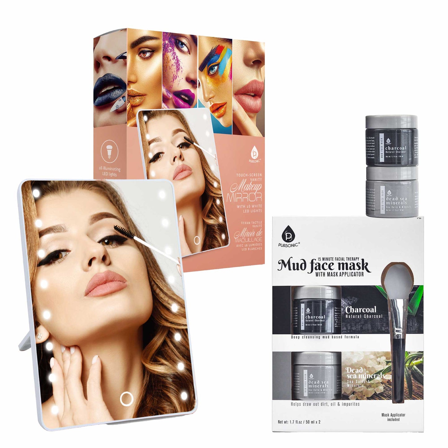 Pursonic Touchscreen LED Vanity Mirror and Luxurious Gel & Mud Face Mask Set-5