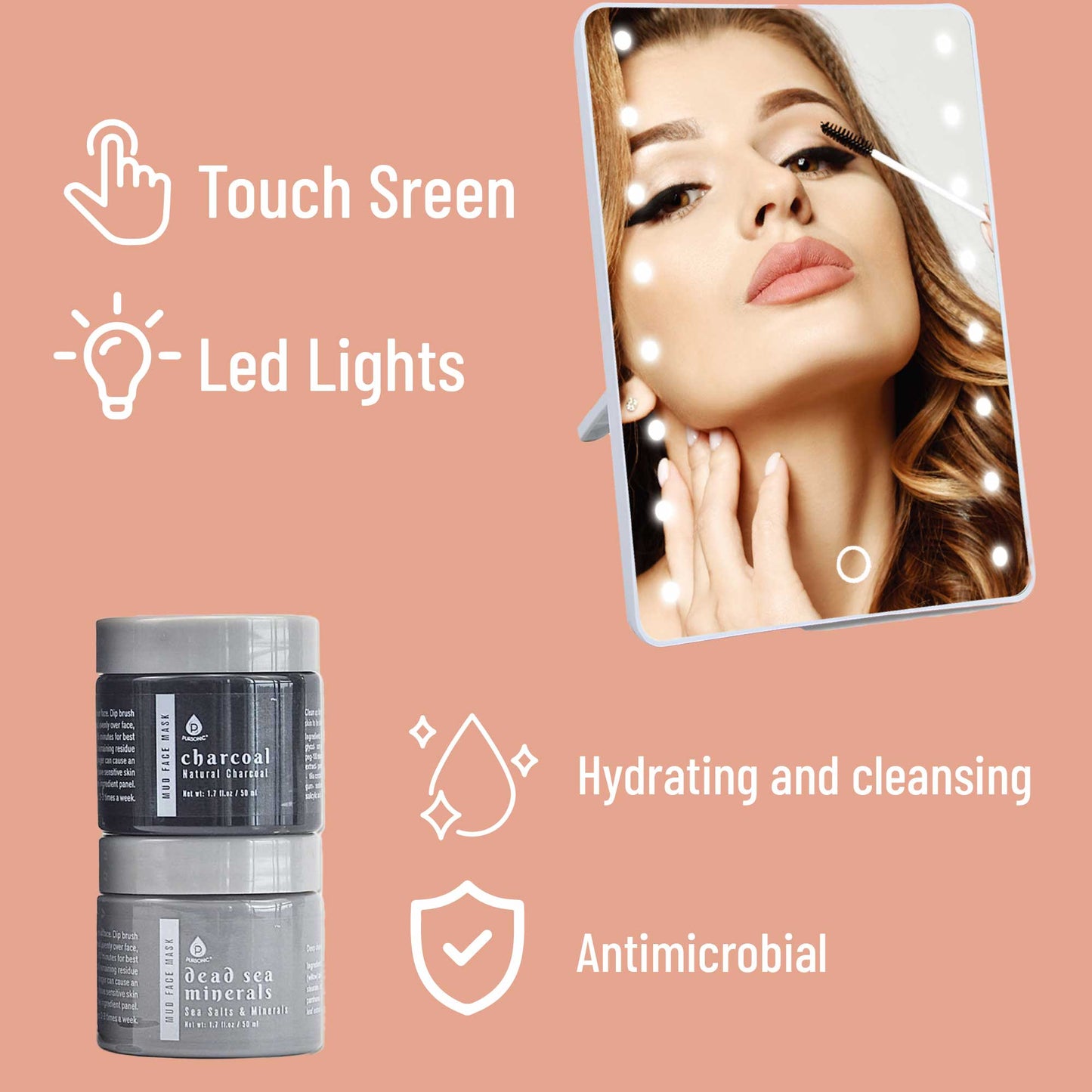Pursonic Touchscreen LED Vanity Mirror and Luxurious Gel & Mud Face Mask Set-2