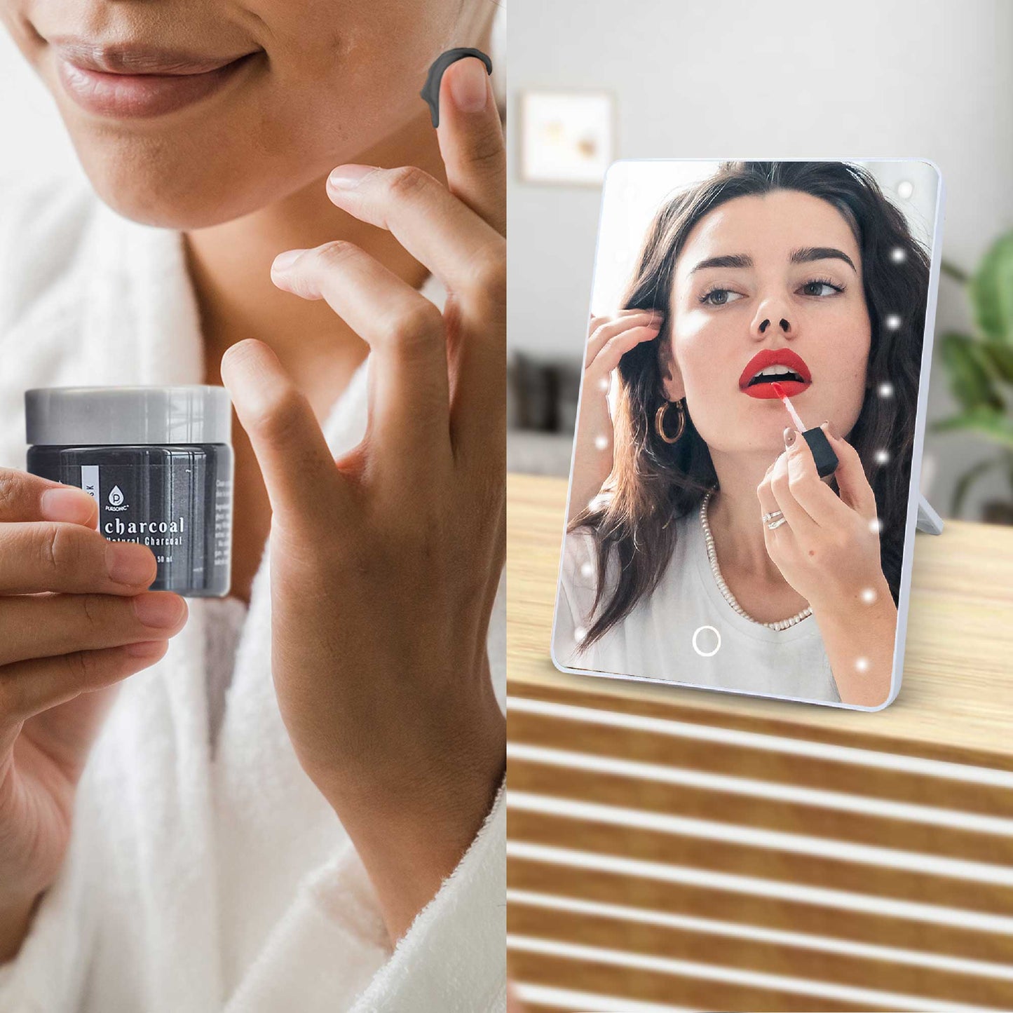 Pursonic Touchscreen LED Vanity Mirror and Luxurious Gel & Mud Face Mask Set-3